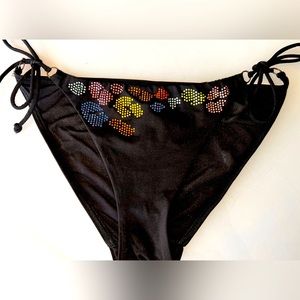 Victorias Secret Bling Leopard Multi Color Rhinestones Black String Tie Bikini M